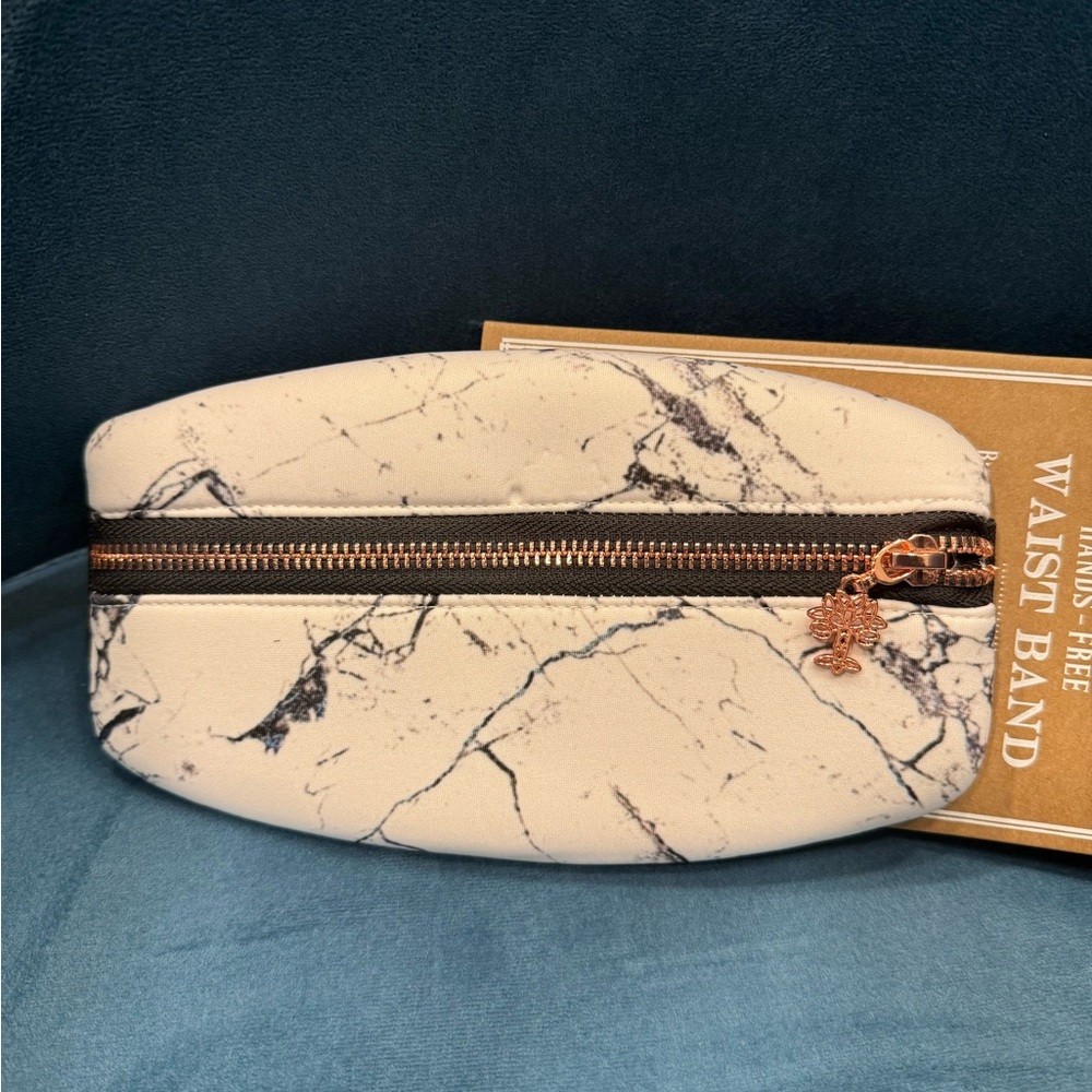 Marble Print Waist Bag with Rose Gold Zipper